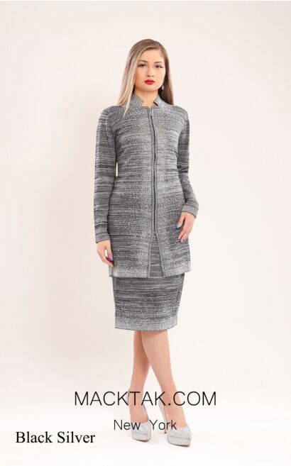 Kourosh KNY Knit KH057 Black Silver Front Dress
