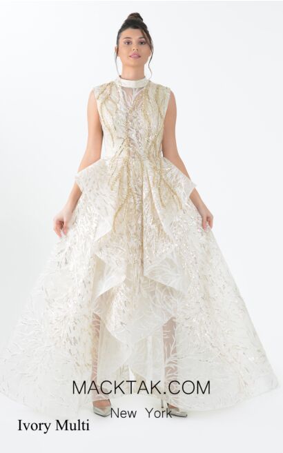 Macktak Couture 5202 Ivory Multi Front Dres